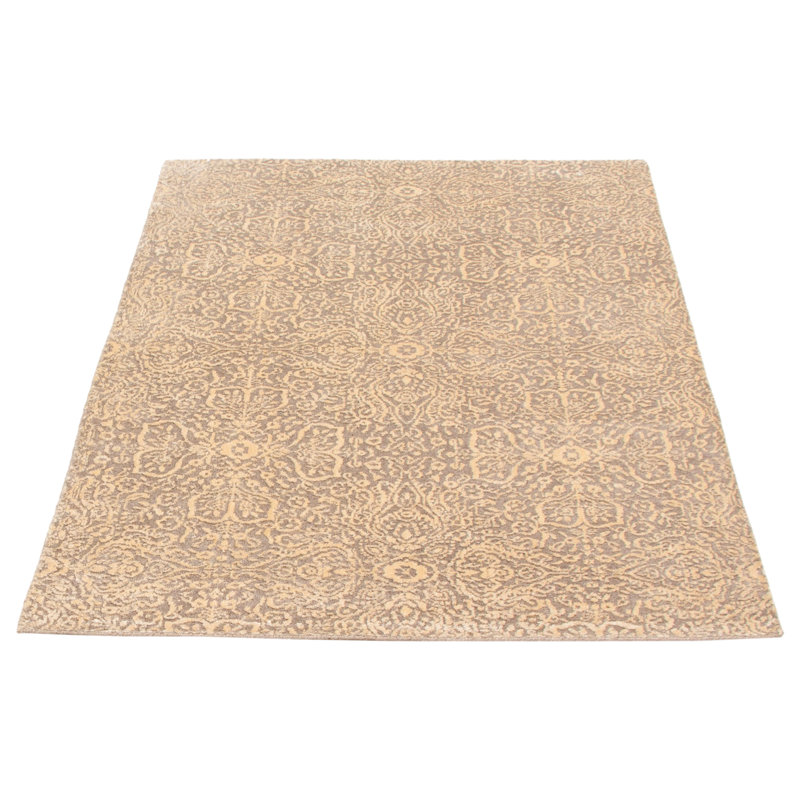 Tapis floral brun clair / gris noué à la main Floral