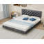 Lit en suède doux - Décorez la chambre principale avec un lit gris paisible et robuste pour un sommeil confortable-591900693-591900690