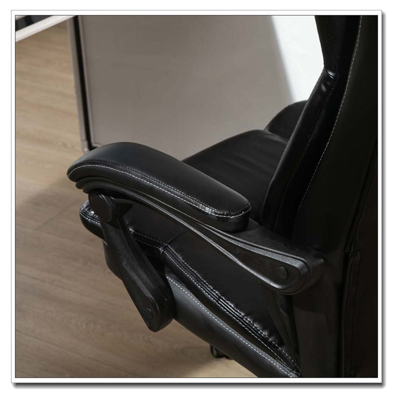 Fauteuil de bureau à haut dossier avec vibration à 6 points, 5 modes, fauteuil de direction, fauteuil pivotant en cuir PU avec dossier inclinable et repose-pieds rétractable, noir