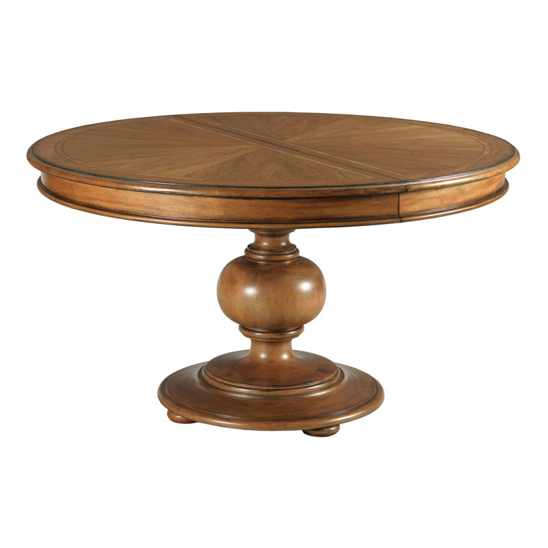 54" Extendable Round Dining Table with Solid Wood Pedestal Base & Removable Leaf