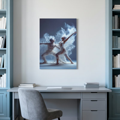 Danseuses de ballet en blanc avec effet de fumée, reproduction d'art sur toile tendue sur toile, ensemble de 1