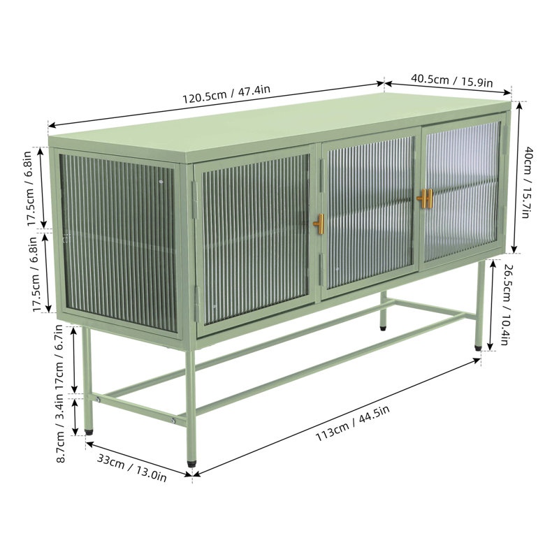 Meuble télé avec armoire de rangement fermée, Or, Vert
