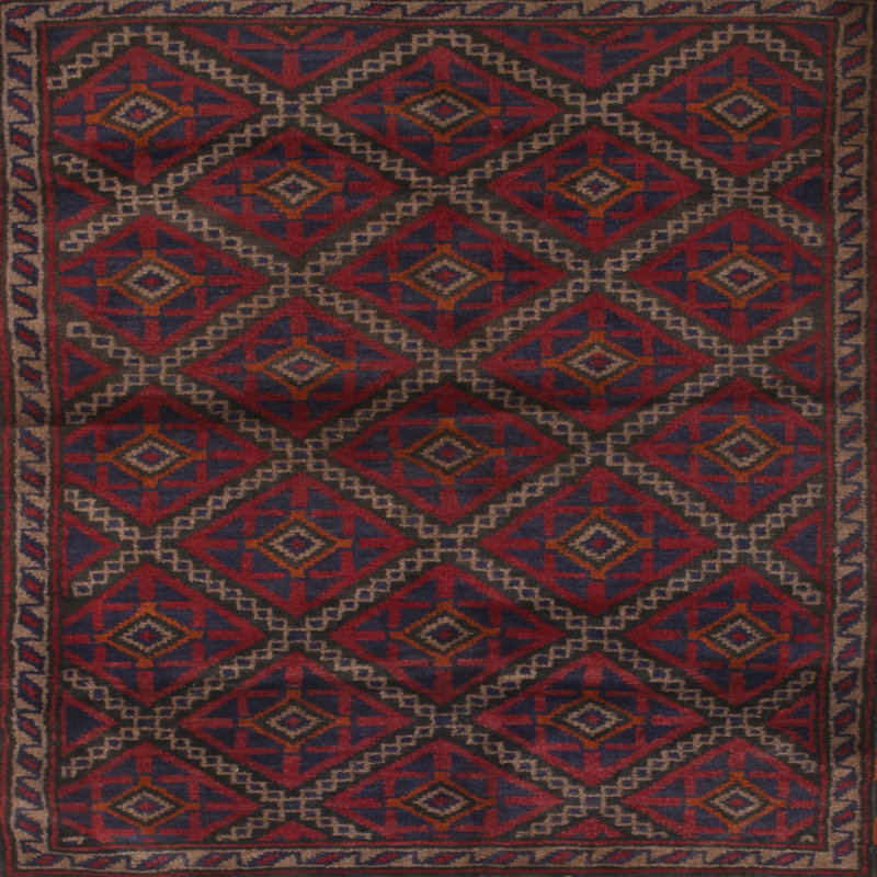 Tapis de zone rouge/bleu contemporaine, Carré 4 pi