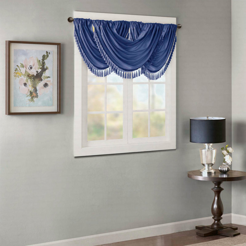 Faux Silk Waterfall Embellished Valance 38X46", Navy