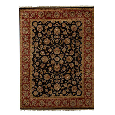 Tapis noir et rouge noué à la main de haute qualité