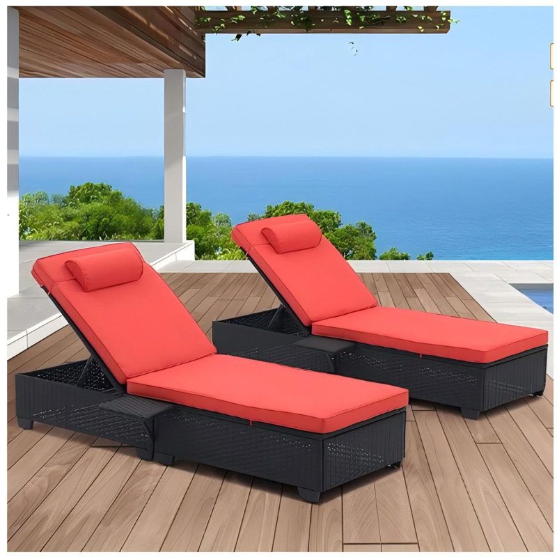 Chaise longue d'extérieur en osier PE, ensemble de 2 chaises longues en rotin et osier