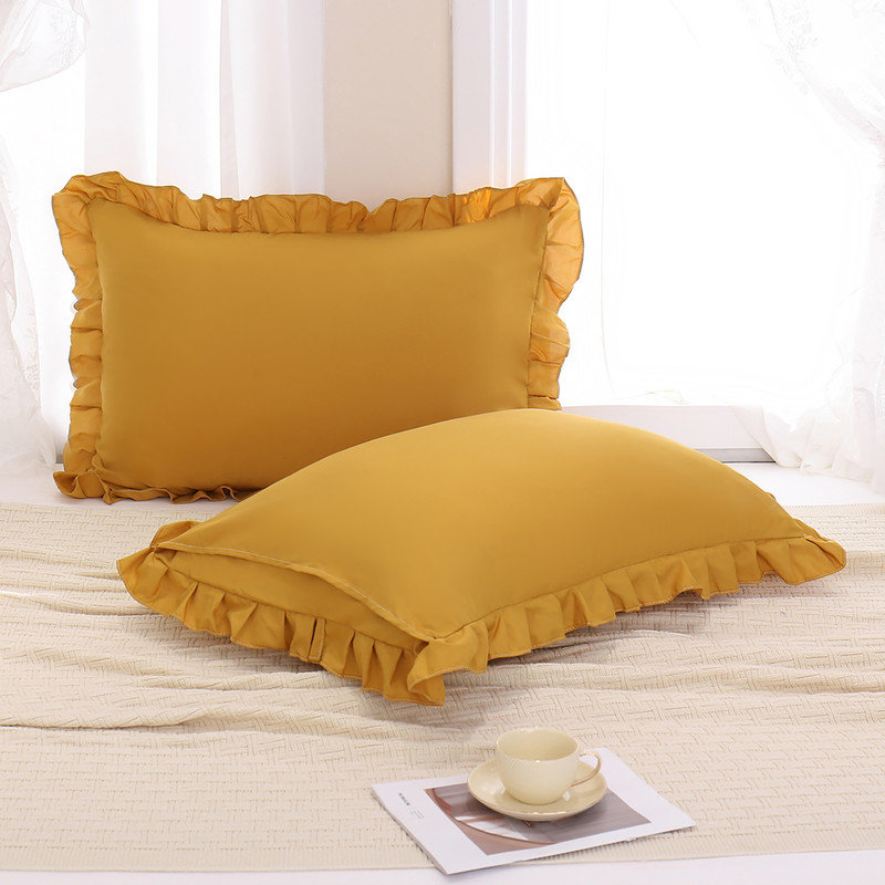 Mustard Yellow Pillowcases 18x18 Throw Pillow Covers Pack of 2 Soft Microfiber Ruffle Decorative Pillowcase Cushion for Couch Sofa Bedroom