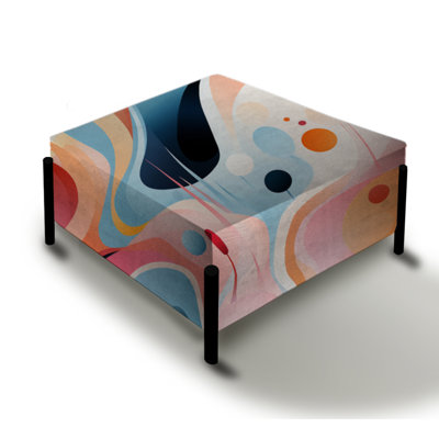 Pink Fusion Abstractions In Motion - Midcentury Large Square Ottoman