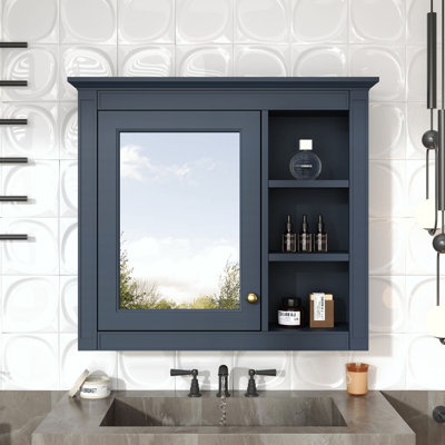 Armoire de salle de bain murale 30 po x 28 po avec miroir, 3 tablettes ouvertes