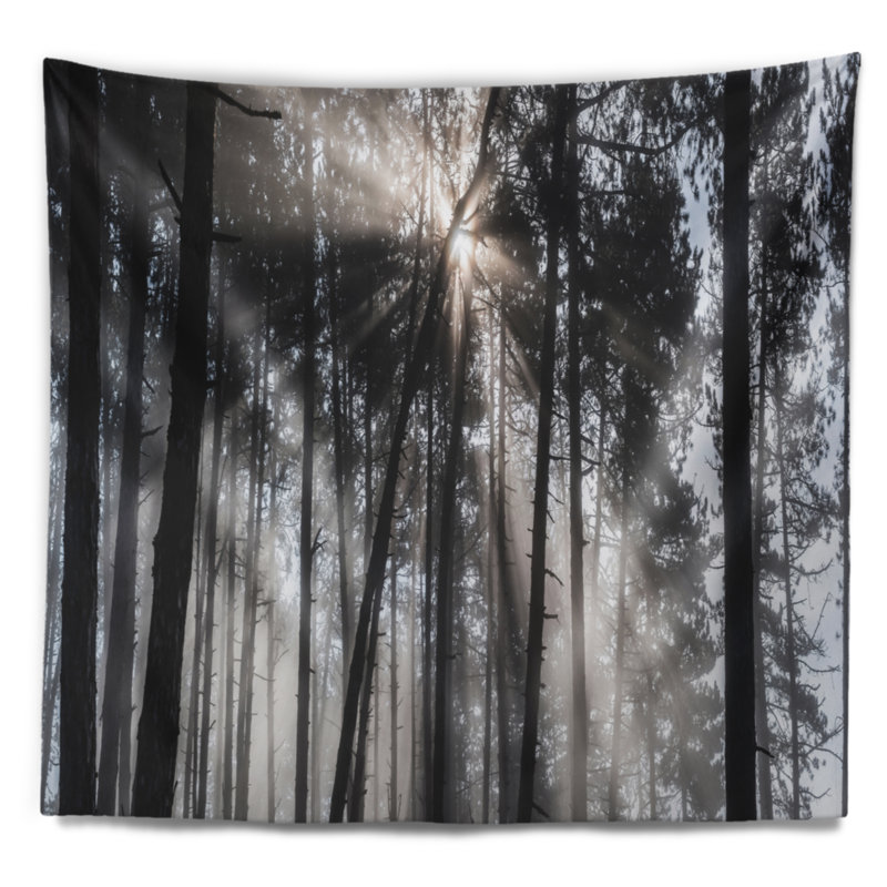 Tapisserie de forêt avec des poutres de couleur noire, H 78 po x l 92 po