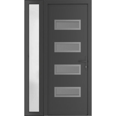 Front Exterior Prehung uPVC Metal-Plastic Manux 8113 Antracite Grey Side Sidelite Transom Office Commercial and Residential Doors Entrance Patio Garage 46 x 80 (W32+14 x H80) Left hand Inswing