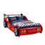Lit Annjeanette pour enfant, en forme de voiture de course, avec roues lumineuses DEL, tête de lit rouge en forme de voiture et cadre de lit en bois.-827847724
