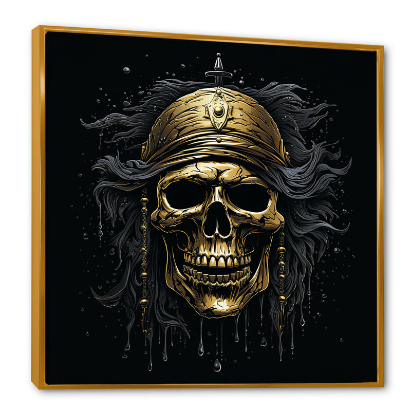 Symbole de pirate Jolly Roger sur toile, H 36 po x l 36 po x P 1,5 po, Cadre flottant doré