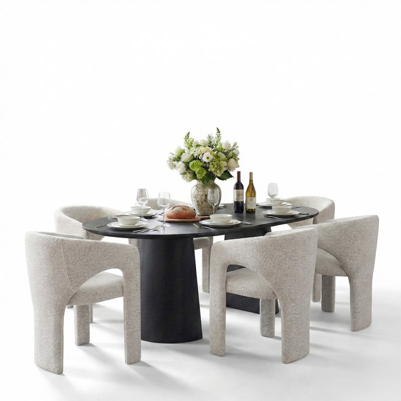 47"-83" Extendable Oval Dining Table Set With Upholstered Boucle Chairs, 3-In-1 Expandable Modern Dining Set
