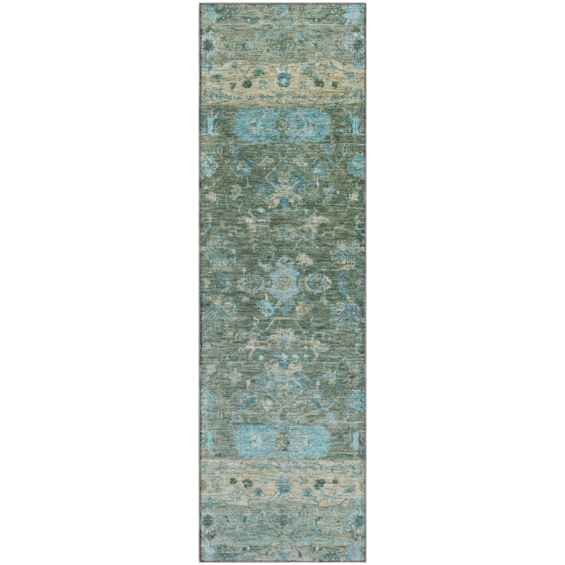 Tapis lavable à la machine de qualité supérieure Mayfield AMF2323, Sauge, Tapis de couloir 2 pi 3 po x 7 pi 6 po