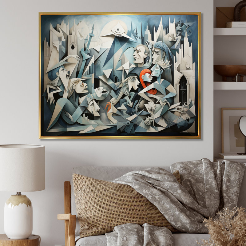 Chef-d'œuvre Guernica par Pablo IV sur toile, Cadre flottant doré, H 34 po x l 44 po x P 1,5 po