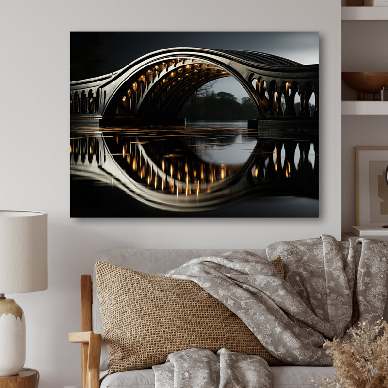 Pont noir avec reflets onyx - architecture, art mural en métal, salon, H 12 po x l 20 po x P 1 po