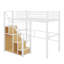Lit mezzanine simple en métal équipé d'un escalier de rangement et d'une petite armoire-489030747