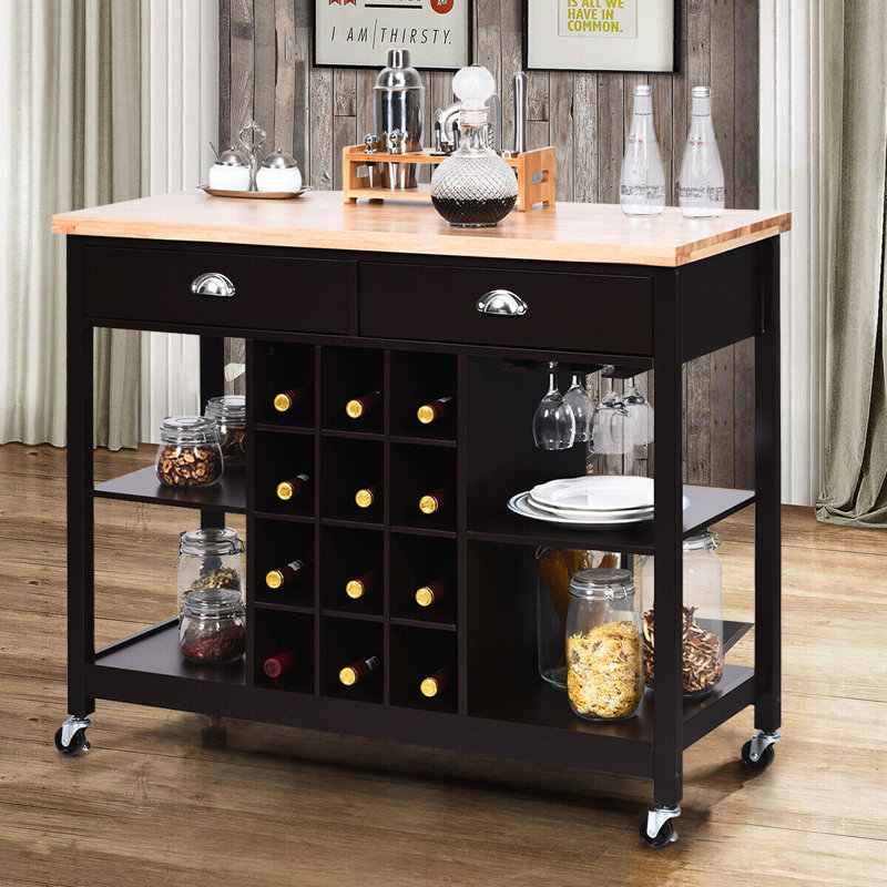 Solid Wood Top Kitchen Cart, Brown