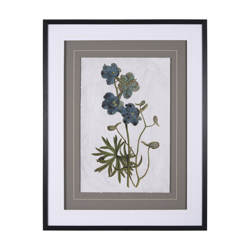 Soft Blue Botanoicals V Hand Embelished Framed Art Print Matted under Glass, Soft Blue Botanicals V