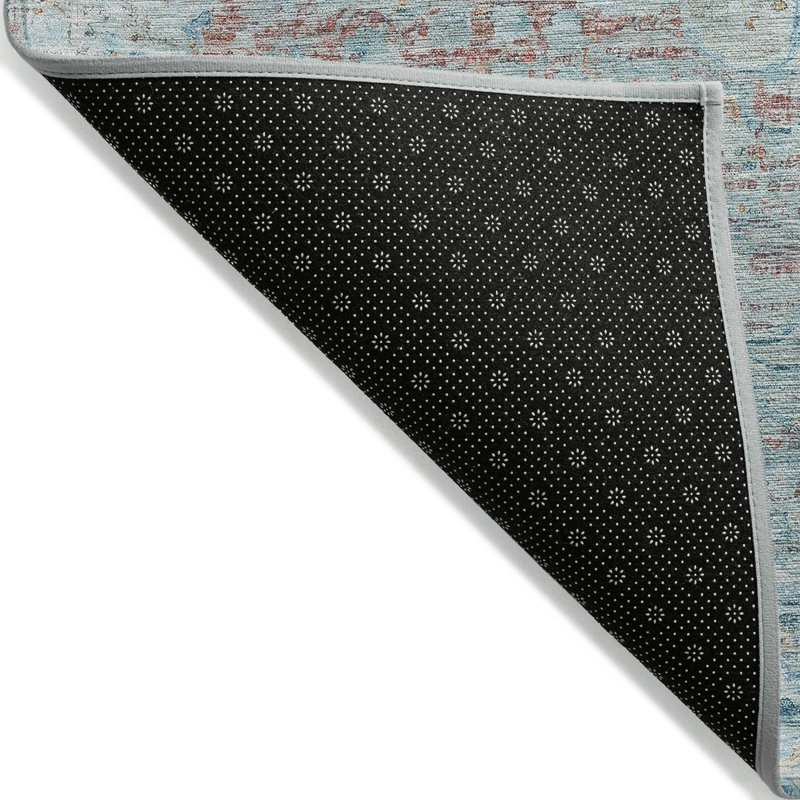 Tapis intérieur lavable 8 pi x 10 pi bleu ciel et rosé Medallion