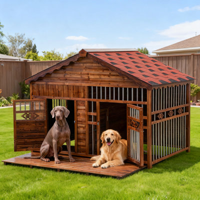 Niche pour chien en bois massif avec cage