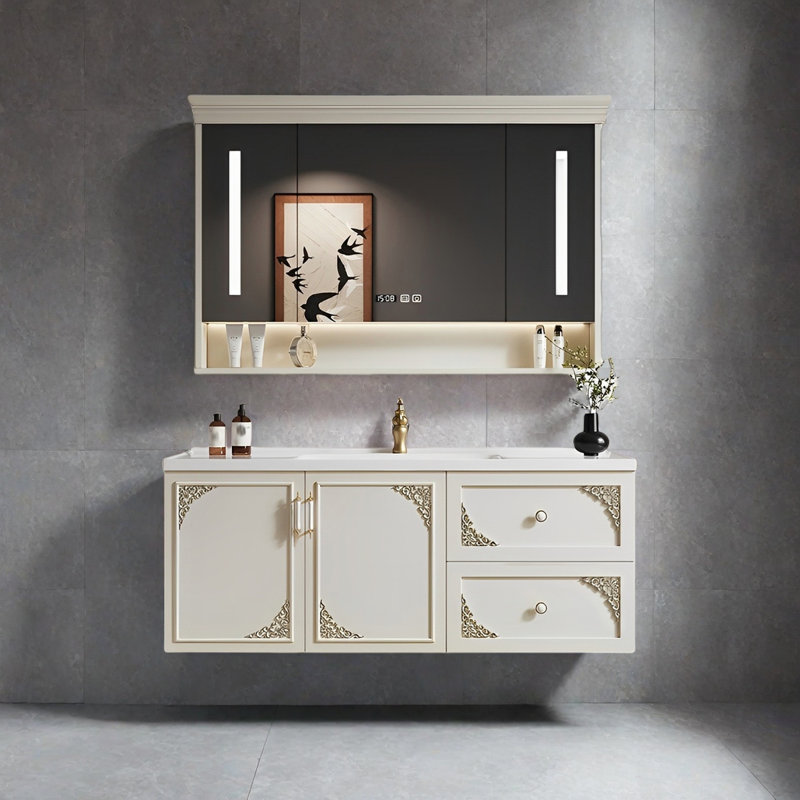 Cream style rock plate bathroom cabinet, 19.68" H x 47.24" W x 19.68" D