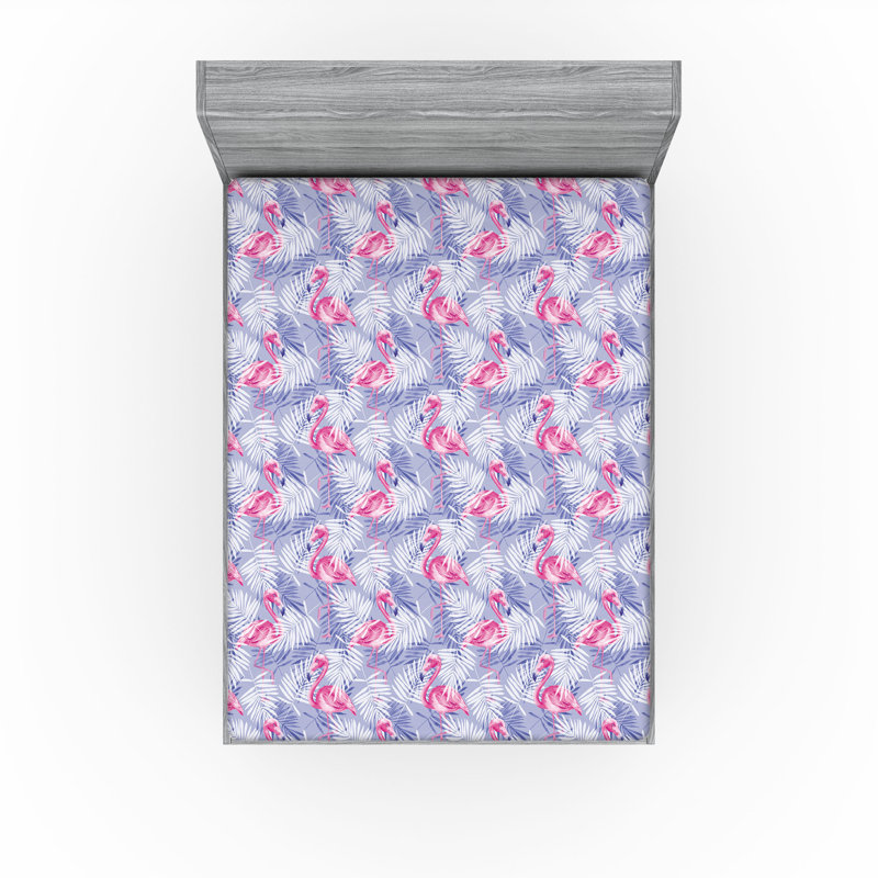 Drap-housse Ambesonne Flamingo feuilles de palmier tropical taille rose pâle et lavande, Drap-housse très grand californien