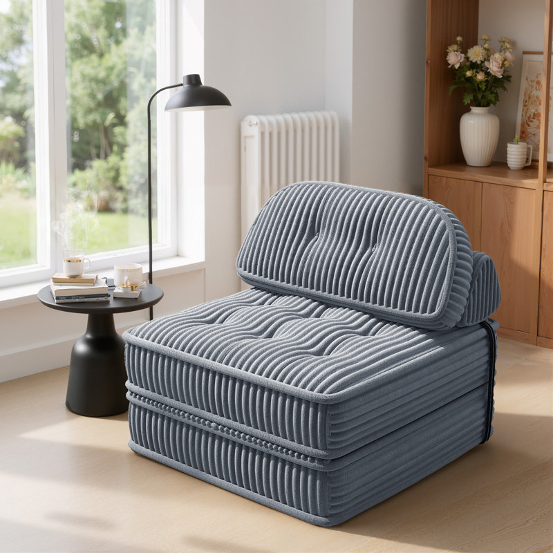 Canapé-lit futon capitonné pliable avec support pour le dos, taille simple, velours côtelé, Velours côtelé gris