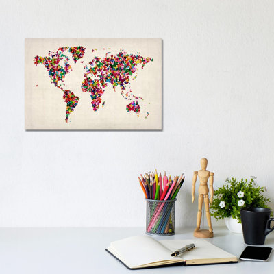 Butterflies World Map II by Michael Tompsett - Wrapped Canvas Painting