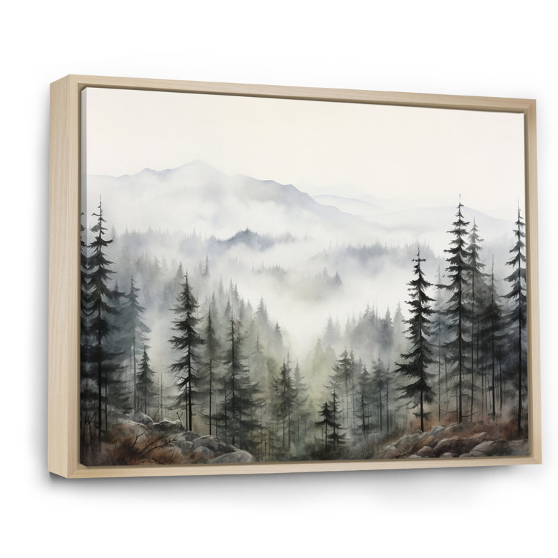 «Pine Misty Mountain II» sur toile, Reproduction avec cadre flottant, H 30 po x l 40 po, Érable