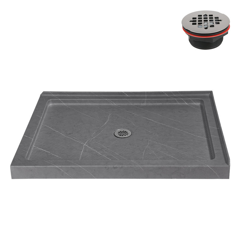 Streamline 48 in. x 36 in. Corner Acrylic Shower Base in Matte Grey with Center Drain, Drain Included, Center, Matte Gray
