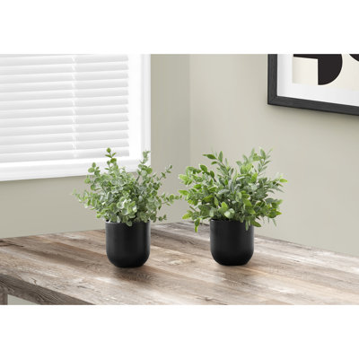 Herbe d'eucalyptus artificiel de 11 po de hauteur, 2 pièces, plantes décoratives d'intérieur dans des pots noirs, fausse herbe, 2 pièces, écorce de verdure