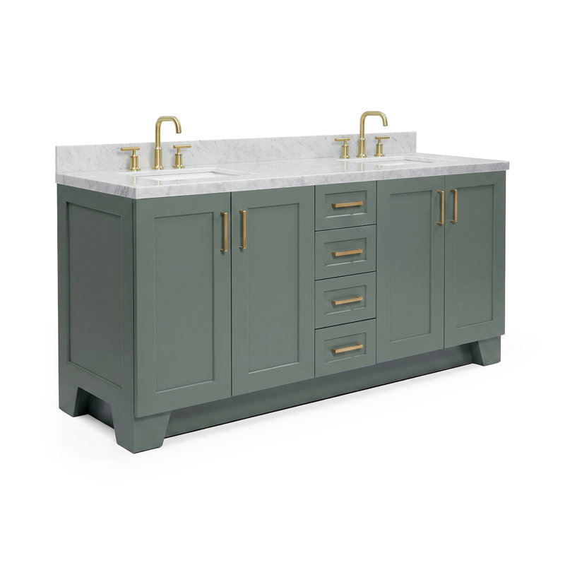 73 IN.  Single Bathroom Vanity, Rectangular, Vintage Green, Carrara Marble