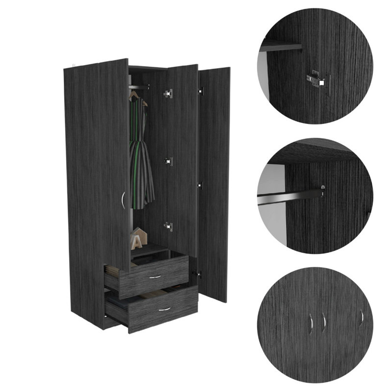 Commode combinée 71 po à deux tiroirs en bois noir, Chêne foncé