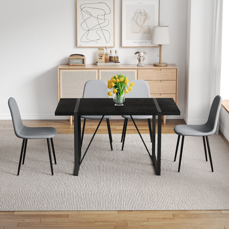 Ensemble de table de salle à manger 5 pièces avec table rectangulaire et 4 chaises, Gris clair