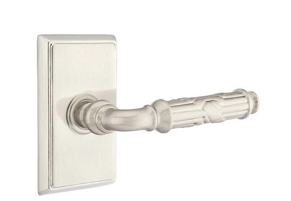 Mortaise intérieure Emtek Passage avec rosette rectangulaire, levier à ruban et roseau, Oui, Nickel satiné