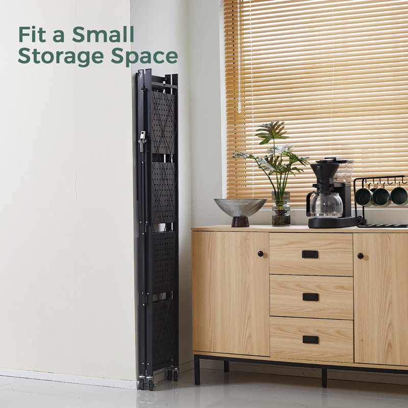 62cm W Metal Shelving Unit with Wheels, Black