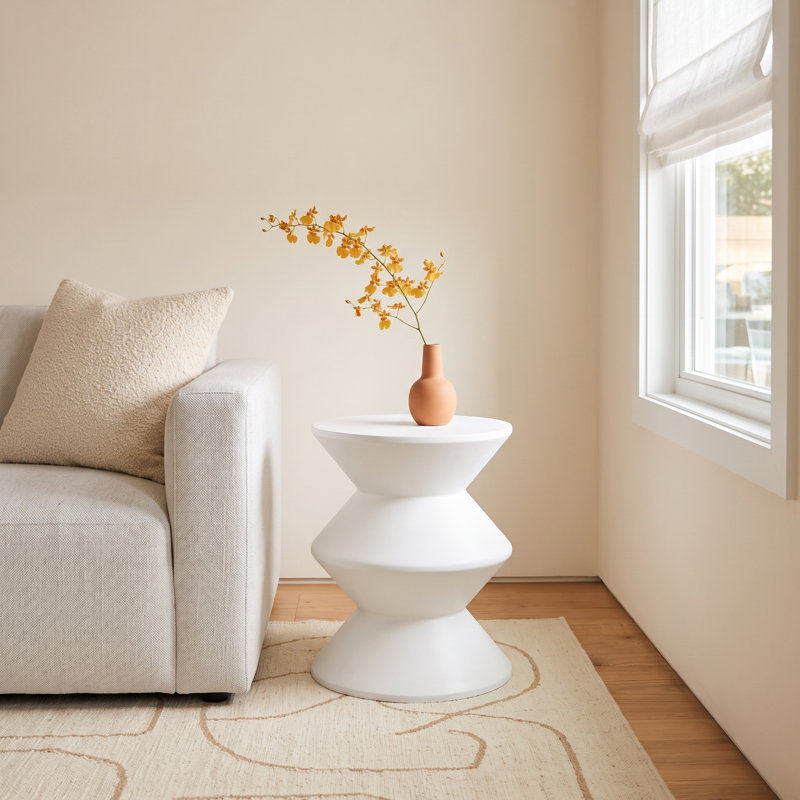Isiah Concrete Inverted Side Table, White