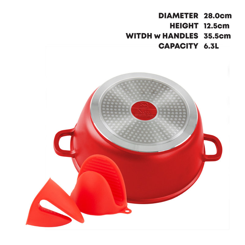 SQ Professional Nea Non-Stick Aluminium Stock Pot, Red, 28cm