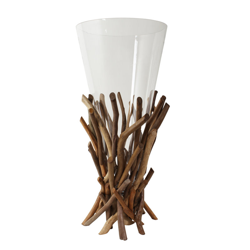Vase Glass Driftwood Pedestal Vitex Parviflora Lg, 29.53"