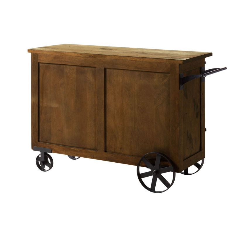 Railway Solid Wood Bar Cart, Brown/White/Pink