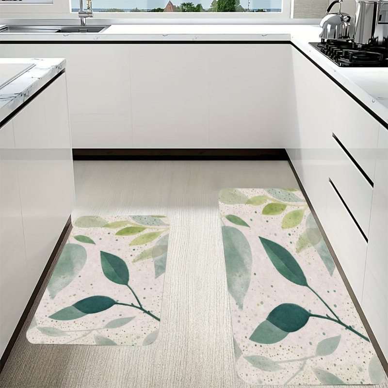 Tapis vert aquarelle à motif de feuilles vertes