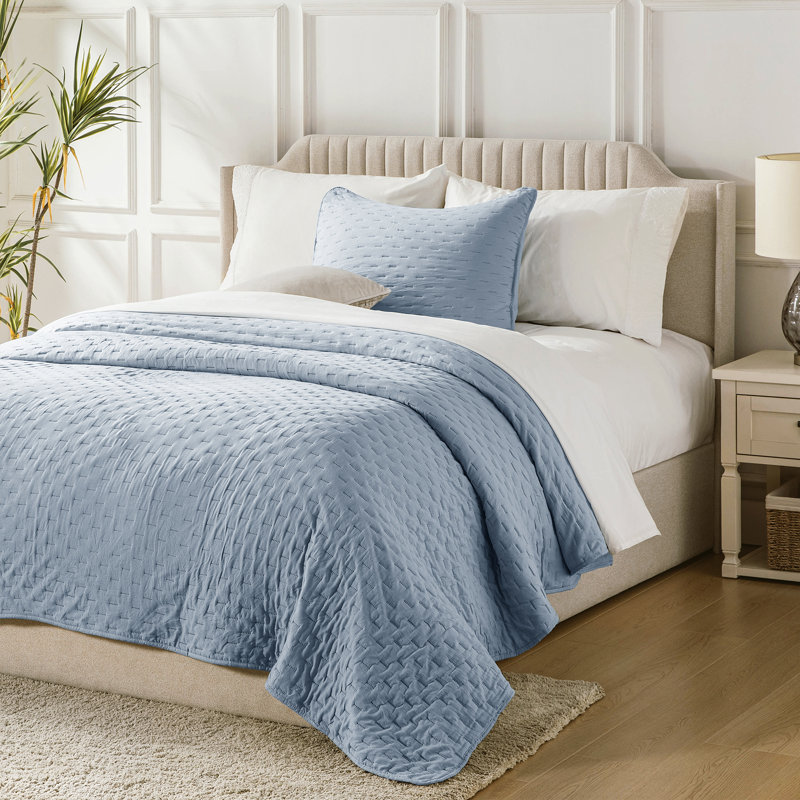 Polyester Quilt Set, Twin Quilt + 2 Pillowcases, Venetian Blue