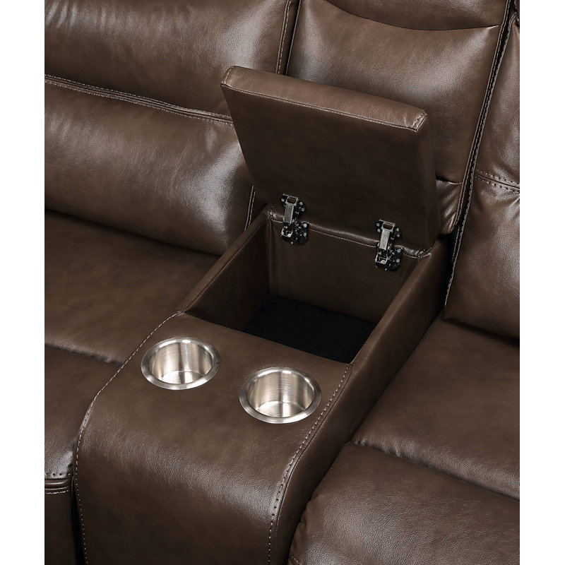 Aashi 90" Pillow Top Arm Reclining Sofa, Brown Faux Leather