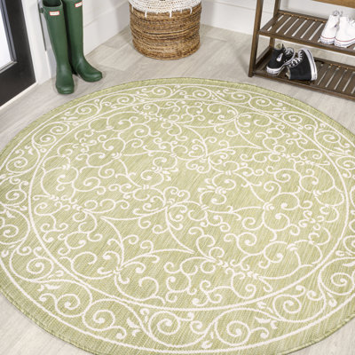 Dauphinais Vintage Filigree Textured Weave Green/Cream Indoor/Outdoor Rug