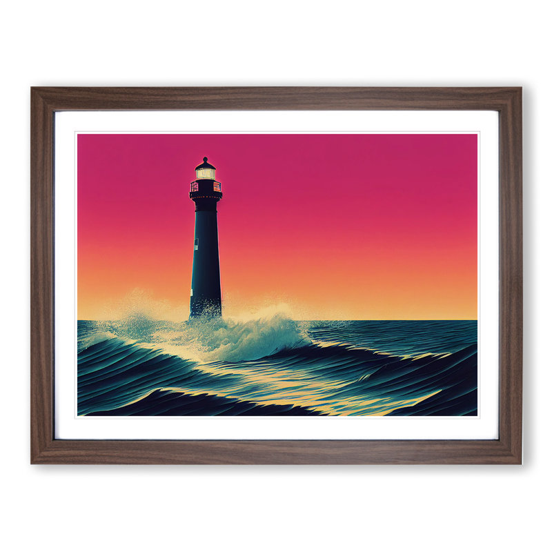 Enchanting Lighthouse - Single Picture Frame Print, 34cm H x 46cm W x 2cm D, Walnut Framed
