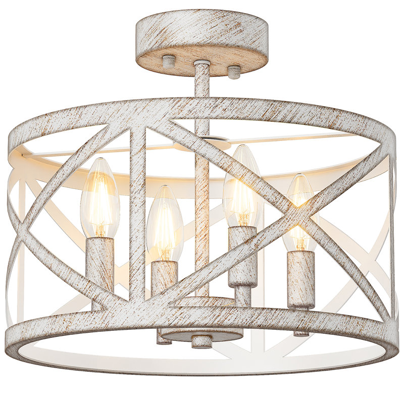 4-Light Semi Flush Mount Ceiling Light Fixture, White