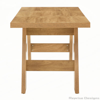 71×31.5inches Light Wood Grain MDF Splicing Rectangular Dining Table.Double-panel outward-sloping table legs.Modern dining table for home use. Accommo