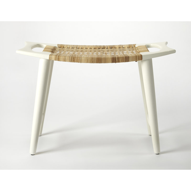 Tristan Natural Wood & Rattan Stool, White